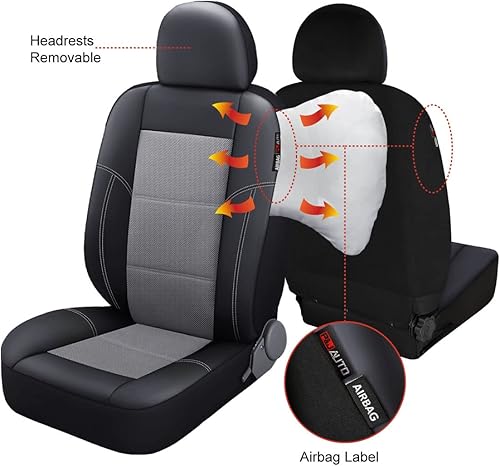 Miniatura 39 de P&J AUTO Funda de cuero y malla para asiento delantero de automóvil, ajuste universal para automóviles, camiones, camionetas y SUV, compatible