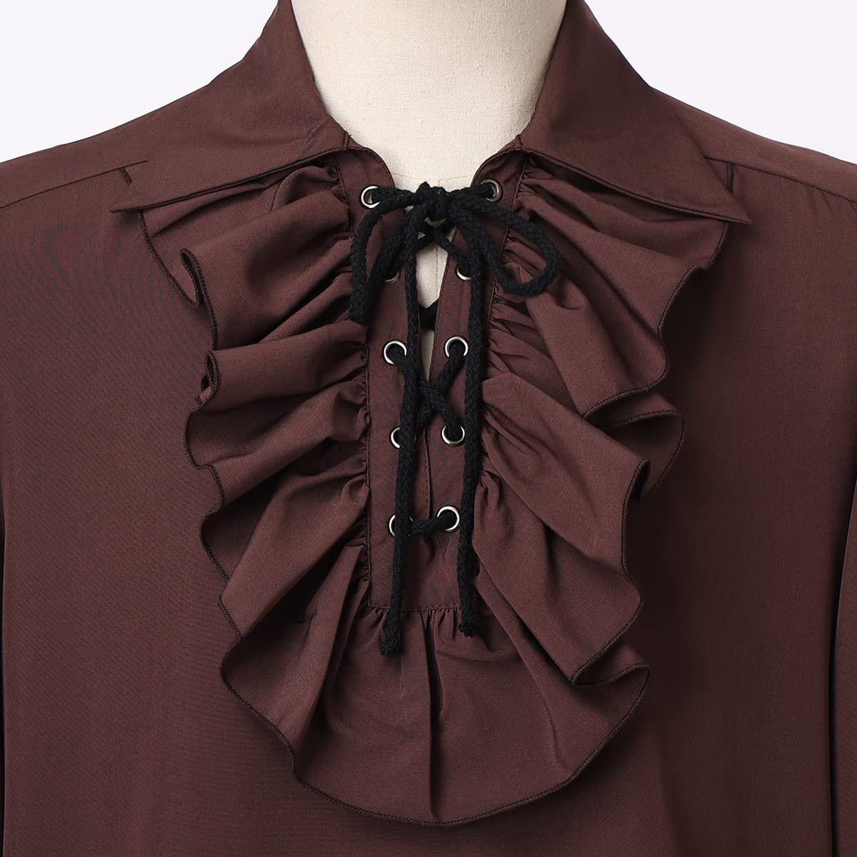 GRACEART Mens Pirate Shirt Ruffle Colonial Shirt Renaissance Poet Frilly Shirt Steampunk Vampire Gothic Costume Brown - Image 6