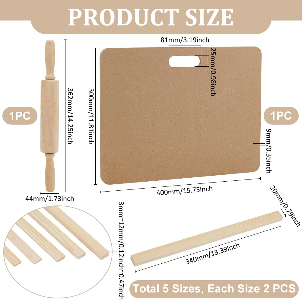 UNICRAFTALE 1 Satz Keramikherstellungswerkzeuge 340x20x3mm Töpfertonwerkzeuge Töpferton Modellierwerkzeug Sets MDF Holzplatten Hölzernes Nudelholz Und Schlammrollerführung Für Skulpturentöpferei