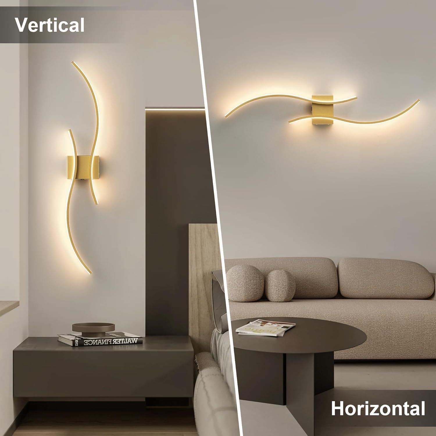 EaEa 100cm LED Akku Wandleuchte Kabellos, Dimmbar mit Fernbedienung & Timer, USB-Aufladbar 6000mAh, Ohne Bohren Schwarz Moderne Wandlampe Innen für Wohnzimmer Schlafzimmer Flur,Gold 1pack