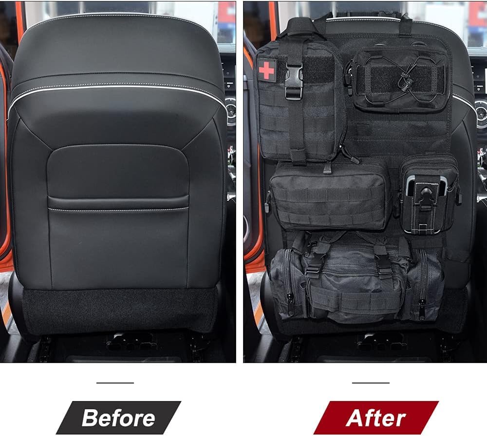 Organiseur tactique pour siège de voiture, protection de dossier avec 5 poches souples amovibles pour le camping, organisateur de siège arrière imperméable pour camion Ford Jeep SUV accessoires