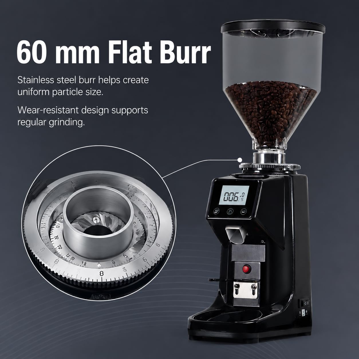 Molinillo de café eléctrico con fresas, tolva de 500 g, 19 ajustes, fresa