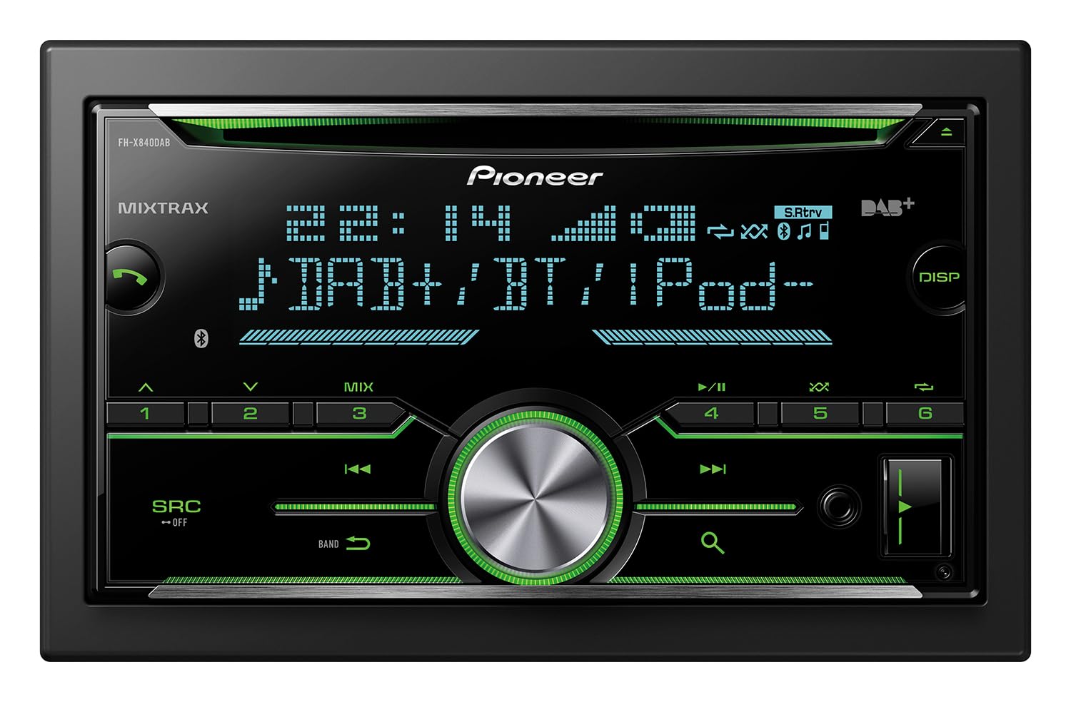 Pioneer FH-X840DABAN, inclusa antenna DAB, autoradio 2DIN, sintonizzatore CD con FM e DAB+, Bluetooth, MP3, ingresso USB e AUX, illuminazione RGB, sistema vivavoce, equalizzatore a 13 bande