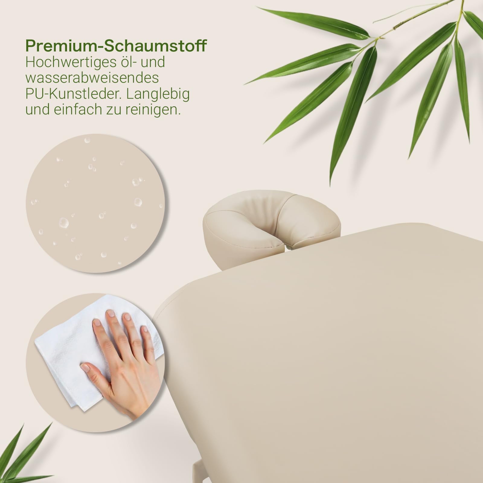 Zen – Mobile Round Corner Massageliege klappbar & höhenverstellbar – Vollholz Massagetisch mit abgerundeten Ecken für aktive Massagestile – Massagebank mit Kopfteil, Armlehnen & Tasche (Creme)