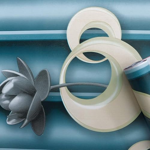 Miniatura 2 de Papel pintado 3D para pared hojas tropicales despegar y pegar empalme gris dorado azul hoja extraíble papel auto-adhesivo para pared