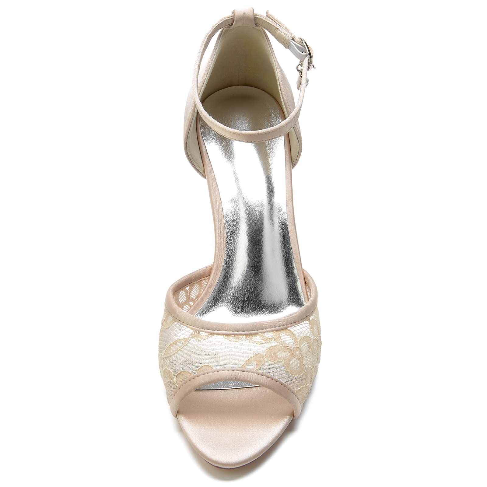 Sandali Donna in Pizzo: Scarpe da Sposa in Raso, Mesh Floreale, Tacco 6,5 cm, Sandalo Slingback per Matrimonio e Party