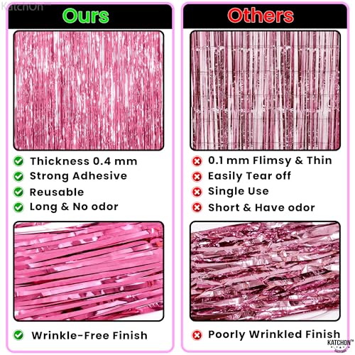 Image of KatchOn, Pink Fringe Backdrop - Large, Pack of 2 | Pink Streamers for Birthday Decorations | Valentines Decor, Galentines Day Decorations, Baby Shower, Gender Reveal, Bachelorette Party Decoration