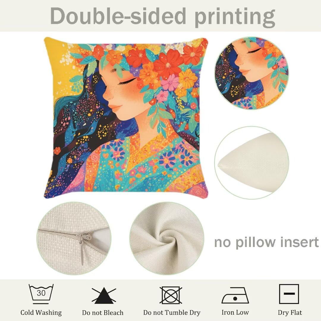 Fundas de Cojines Exterior Impermeable de Lino Fundas de Almohada Sofa Lindo, Juego de 4 Cuadrados Funda Cojin Princesa Decorativas para Jardín, Patio, Oficina, Terraza y Sala de Estar, 40x40 cm Ym294