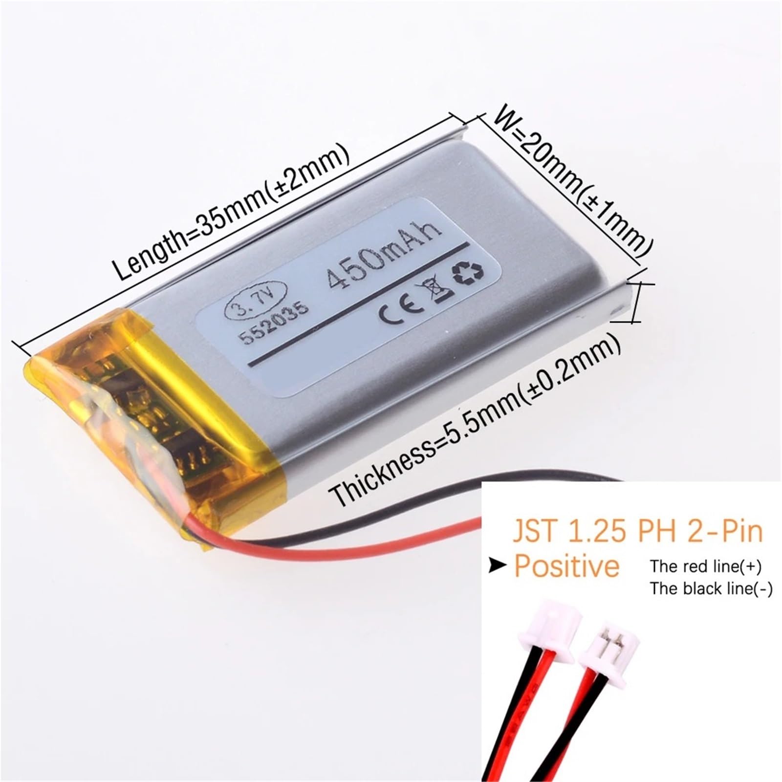 552035 3,7 V 450 mAh, 1 pièce(552035 2w)