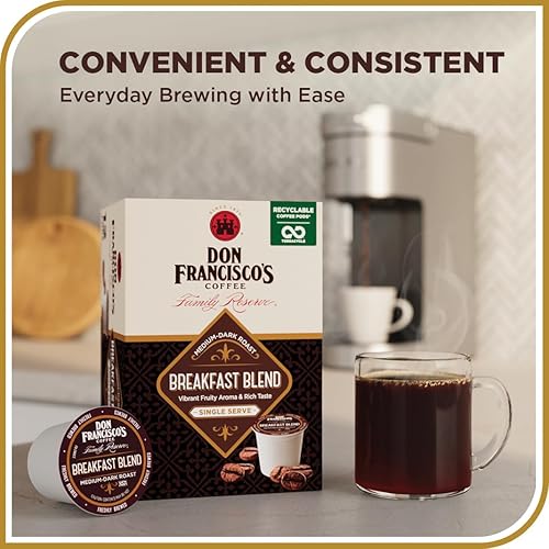 Miniatura 3 de Don Franciscos Coffee Breakfast Blend cápsulas reciclables estilo K-Cup, tueste mediano-oscuro, compatibles con cafeteras Keurig (24 unidades)