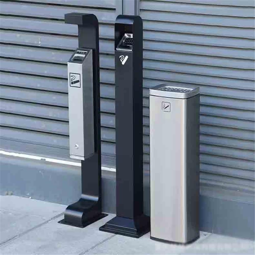 Portacenere Colonna for esterni in frassino, acciaio inossidabile, da pavimento, secchio estinguente, collezione Butt