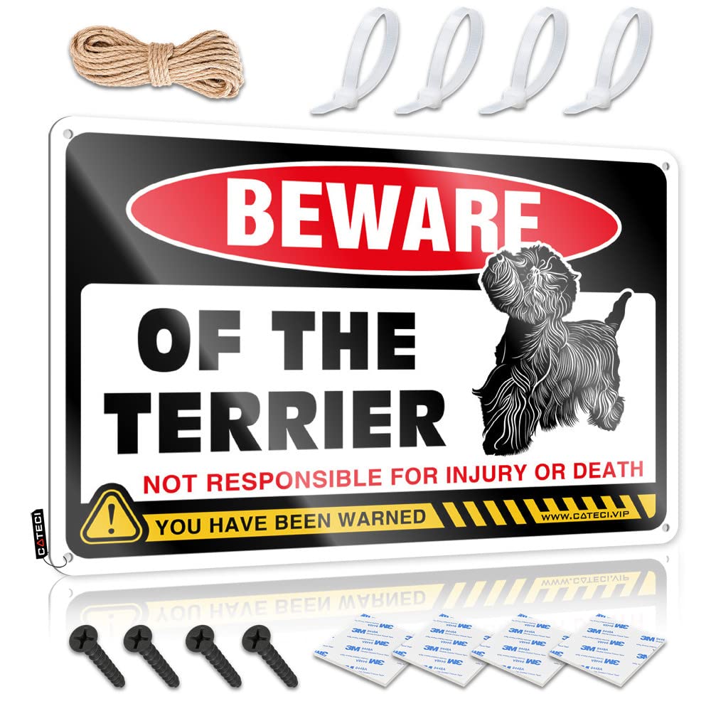 HELIOFORGE Funny Room Decor Beware Of Terrier Tin Sign Metal Signs For Home Bar Funny House Decor(30X40CM)