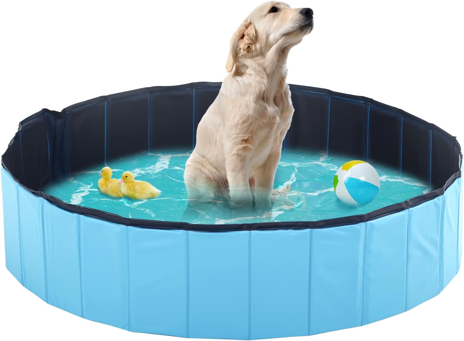 Small Pool, Kiddie Pool 48 Inch Foldable Dog Pool Pet Bath Portable Dog Pools for Large Dogs Plastic Collapsible Bathing Tub Outdoor…