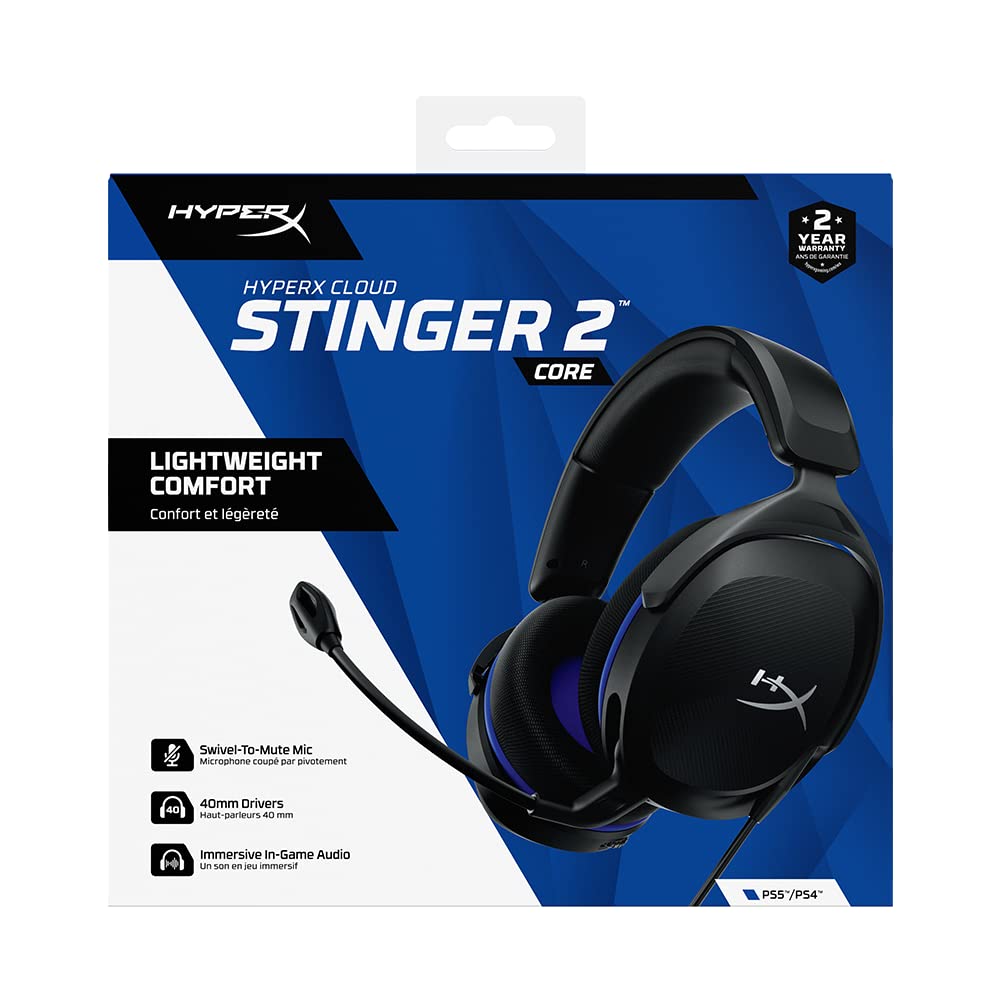HyperX Cloud Stinger 2 Zestaw Słuchawkowy do Gier PlayStation, Lekki Nauszny z Mikrofonem, 40 mm, Czarny