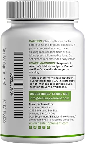 Miniatura 3 de Ácidos Amino Esenciales (EAA) 2000mg por Porción, 300 Cápsulas Sin Sabor - 9 en 1, Todos los BCAA (Aminos de Cadena Ramificada) Apoyo para Músculo