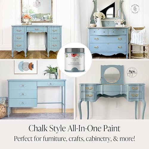 Miniatura 3 de Paquete de pintura estilo tiza + cera para muebles, decoración del hogar, manualidades (color: anochecer [4 onzas] - azul)