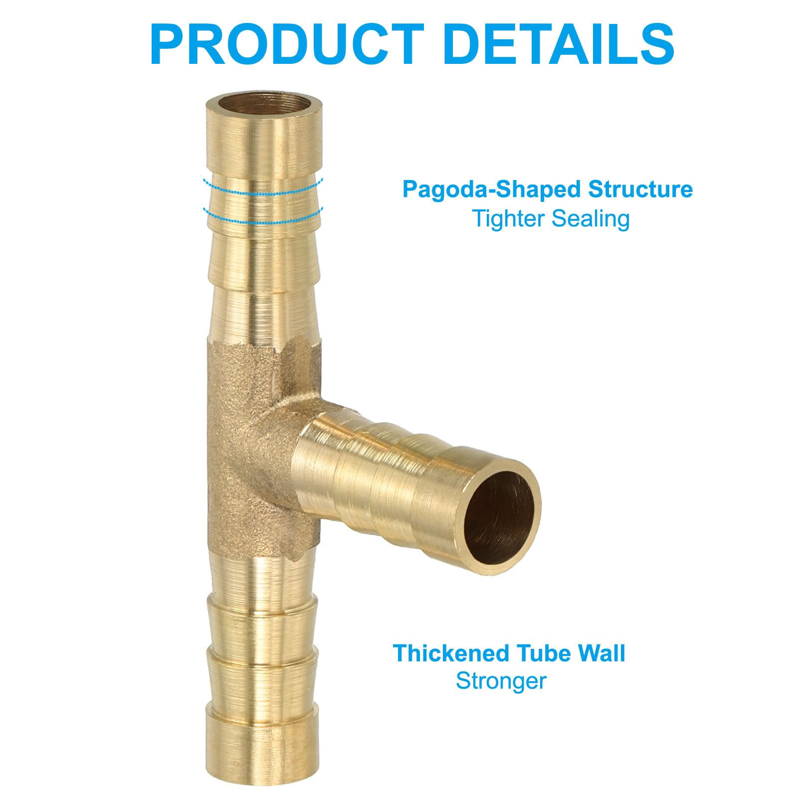 PATIKIL 5/16" Raccordo A T In Ottone Per Tubi, 3 Pezzi 3 Vie Union Intersezione A Forma Di T Con Barbe Divise Per Aria Acqua Carburante Gas Liquido, Dorato