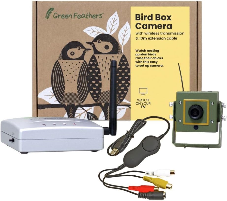 Green FeathersWireless Bird Box SD 700TVL Camera with Night Vision, Receiver and USB Connector- Record To PC, Motion Detection, Garden Wildlife Kit