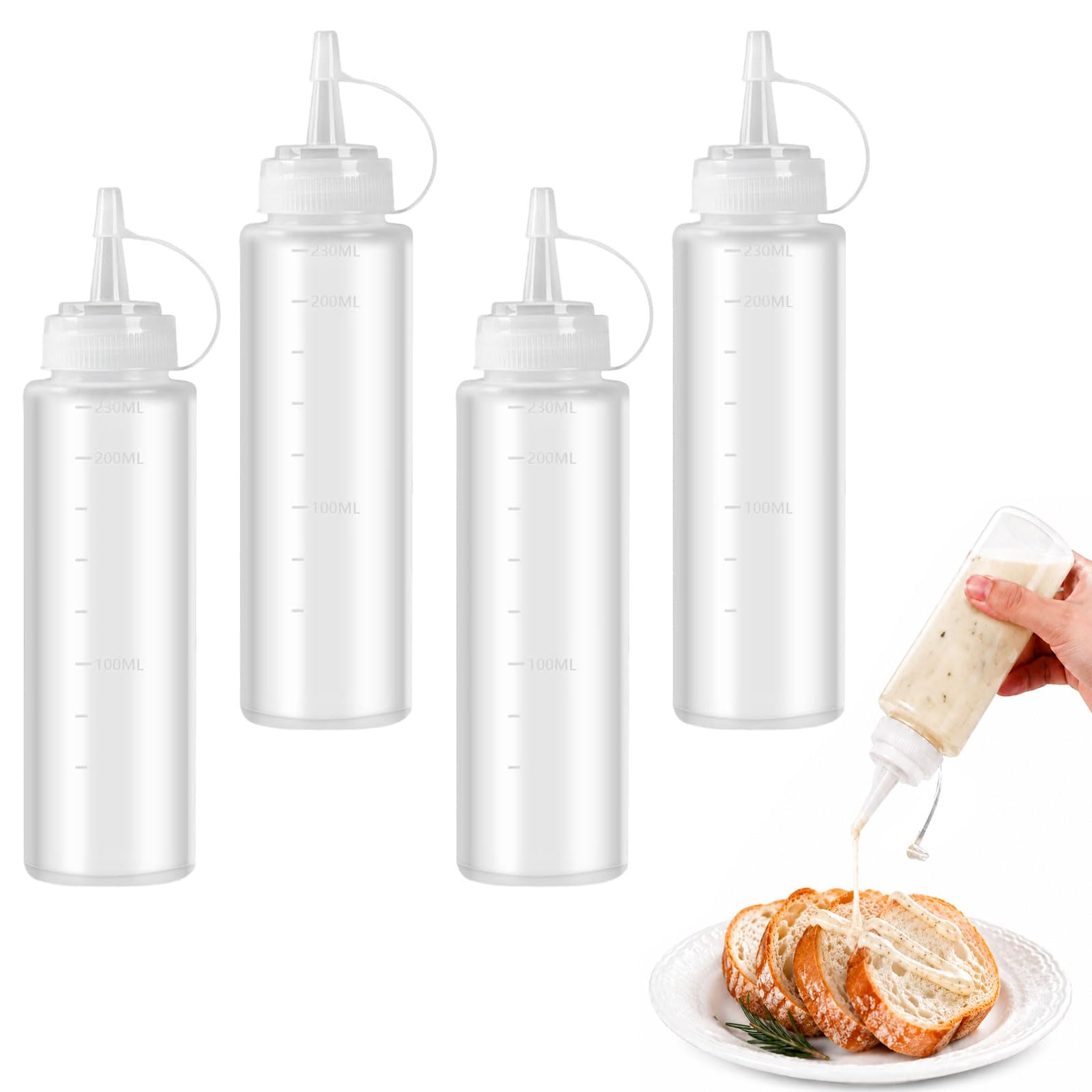 ShiJiuYou 4 x 240ml Plastic Squeezy Sauce Bottles with Nozzles for Dressing