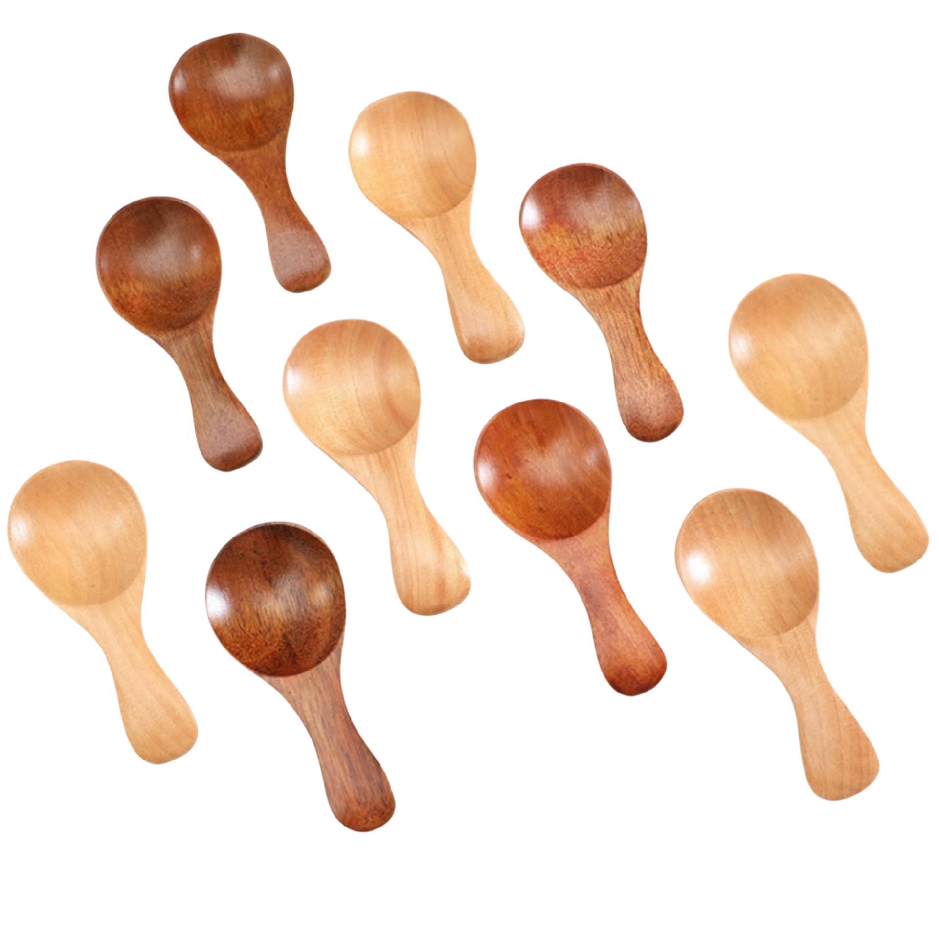 Small Wooden Spoons, 10-Pack 8.5x3.6cm, Versatile Kitchen Utensils for Spices, Tea, Soup, Ice Cream, Desserts, Children Tableware, Natural Wood Short Handle Spoons for Coffee, Jam, Condiments