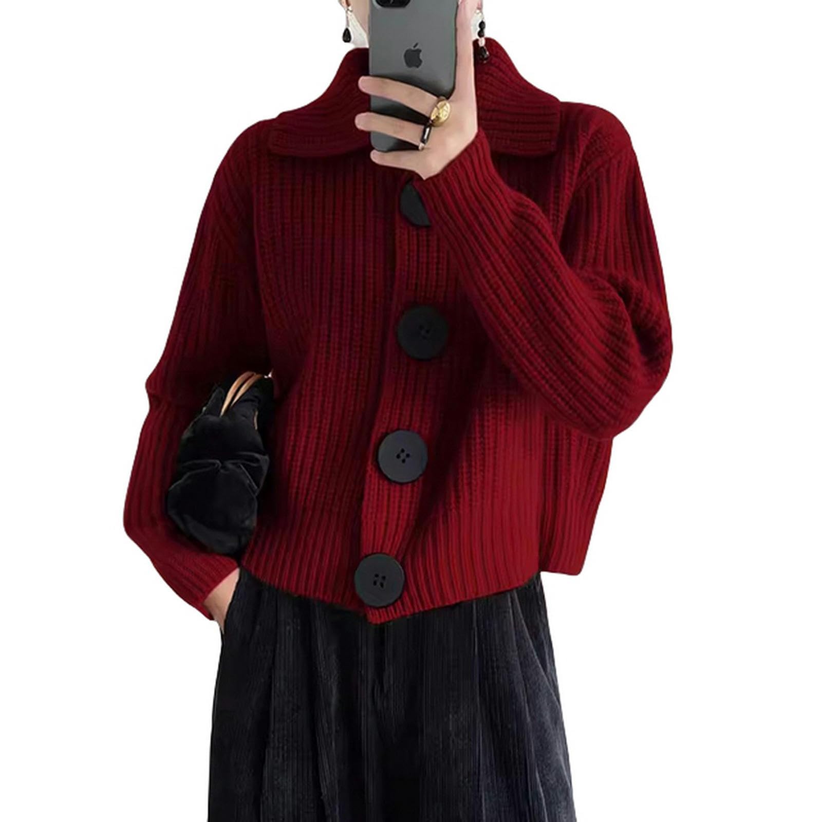 TEidea Rebeca Mujer Verano Cárdigan De Punto Elegante Y Acogedor para Mujer: Cuello Vuelto, Botones Grandes Y Corte Holgado para Un Estilo Invernal Elegante