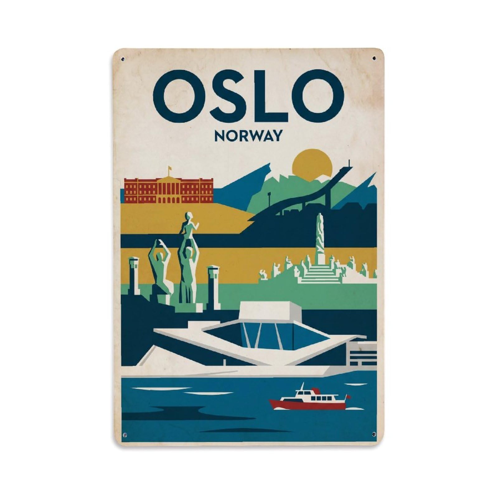Vintage Travel Norway Oslo Metal Tin Sign Plaque Wall Decor for Cafe, Club Bar, Office, Garden Metal Poster 8x12Inch