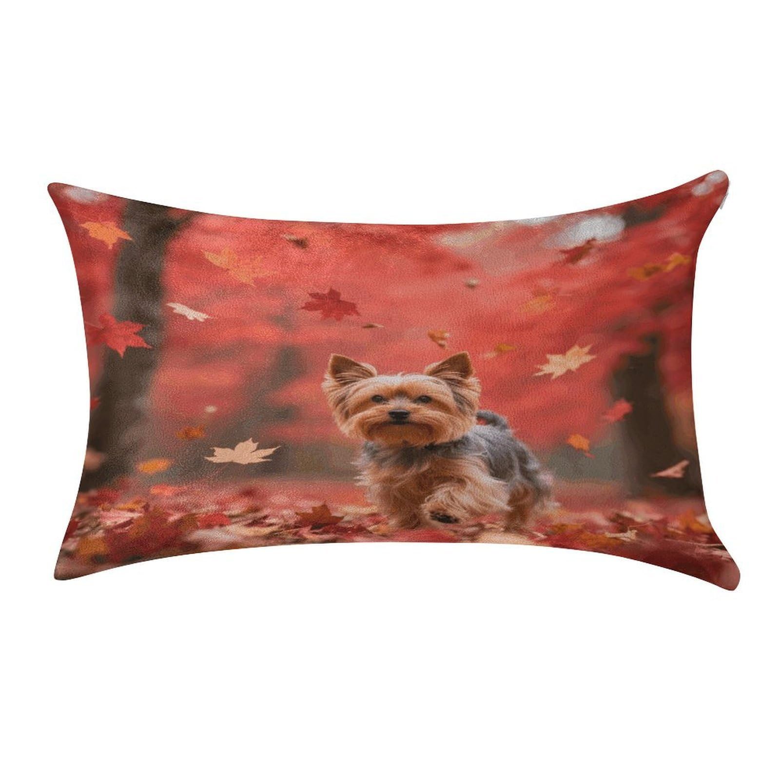 VstaDank Yorkshire Terrier in Maple Forest Throw Pillow Covers for Bed Pillow Shams Zipper Velvet Pillow Cases Cozy Cushion Cover Soft Pillow Protectors for Car Home Decor Pillowcases 12 "×20 "