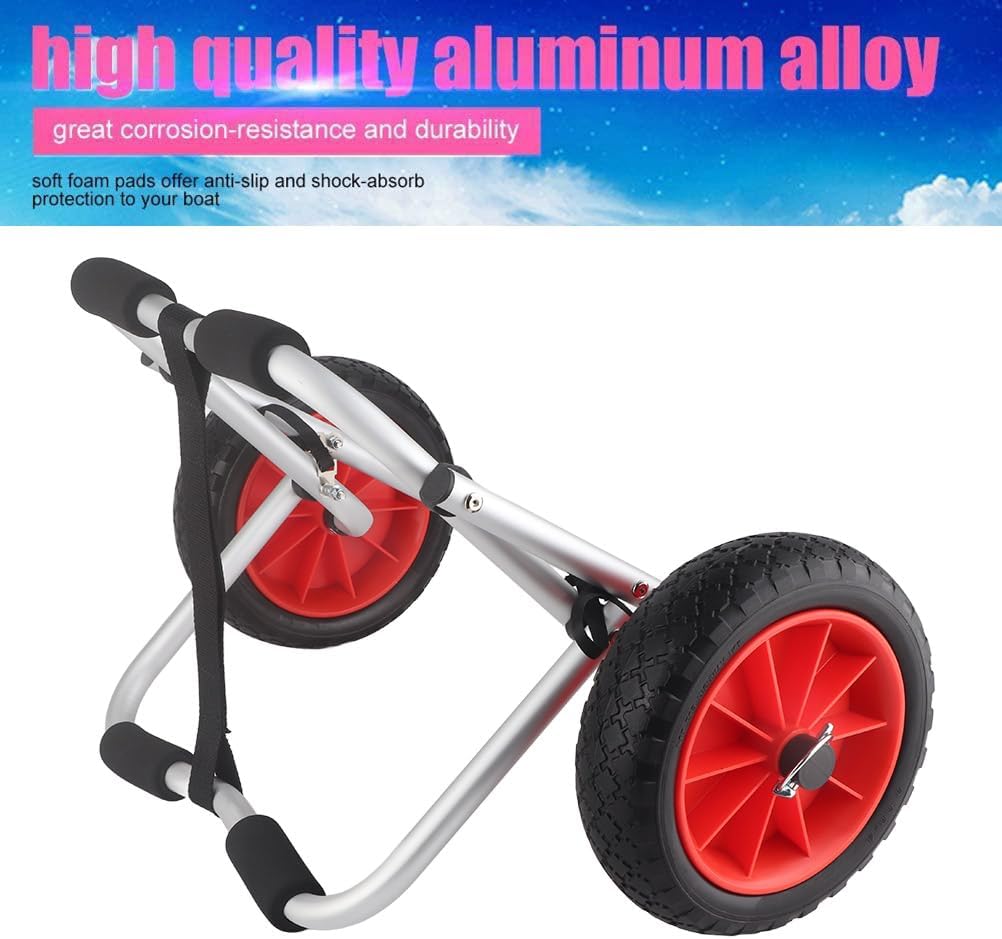 Boat Transport Cart Foldable Portable Kayak Shipping Cart with Wheels and Strap 10 Inch Canoe Trailer Load Capacity Up to 70 kg for Carrying Kayaks,Canoes,Paddleboards