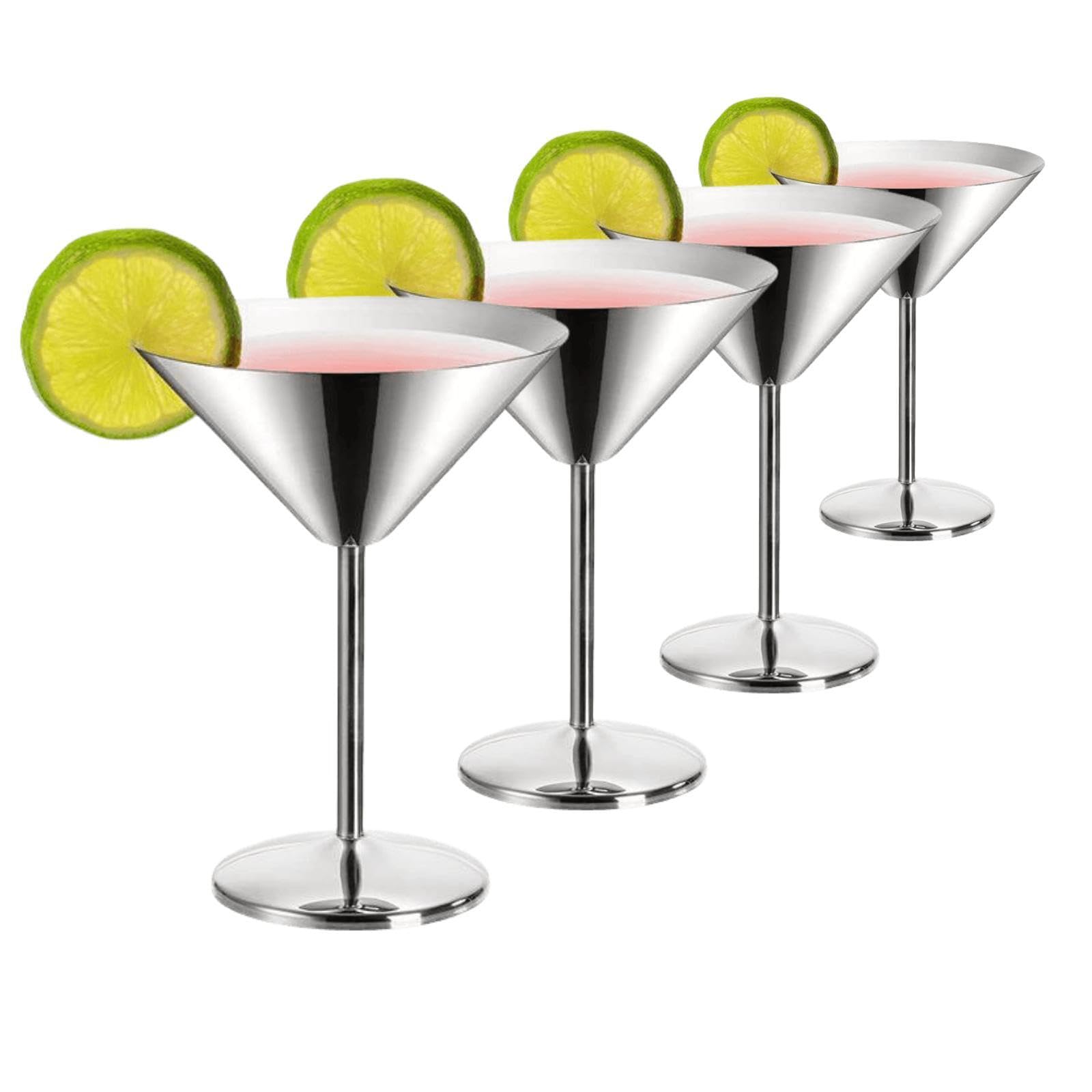 Supercap - 4 bicchieri da cocktail in acciaio inox | Bicchieri da Martini vintage da 226,8 g | Bicchieri da margarita infrangibili per bar, feste, gelati, succhi di frutta, infrangibili