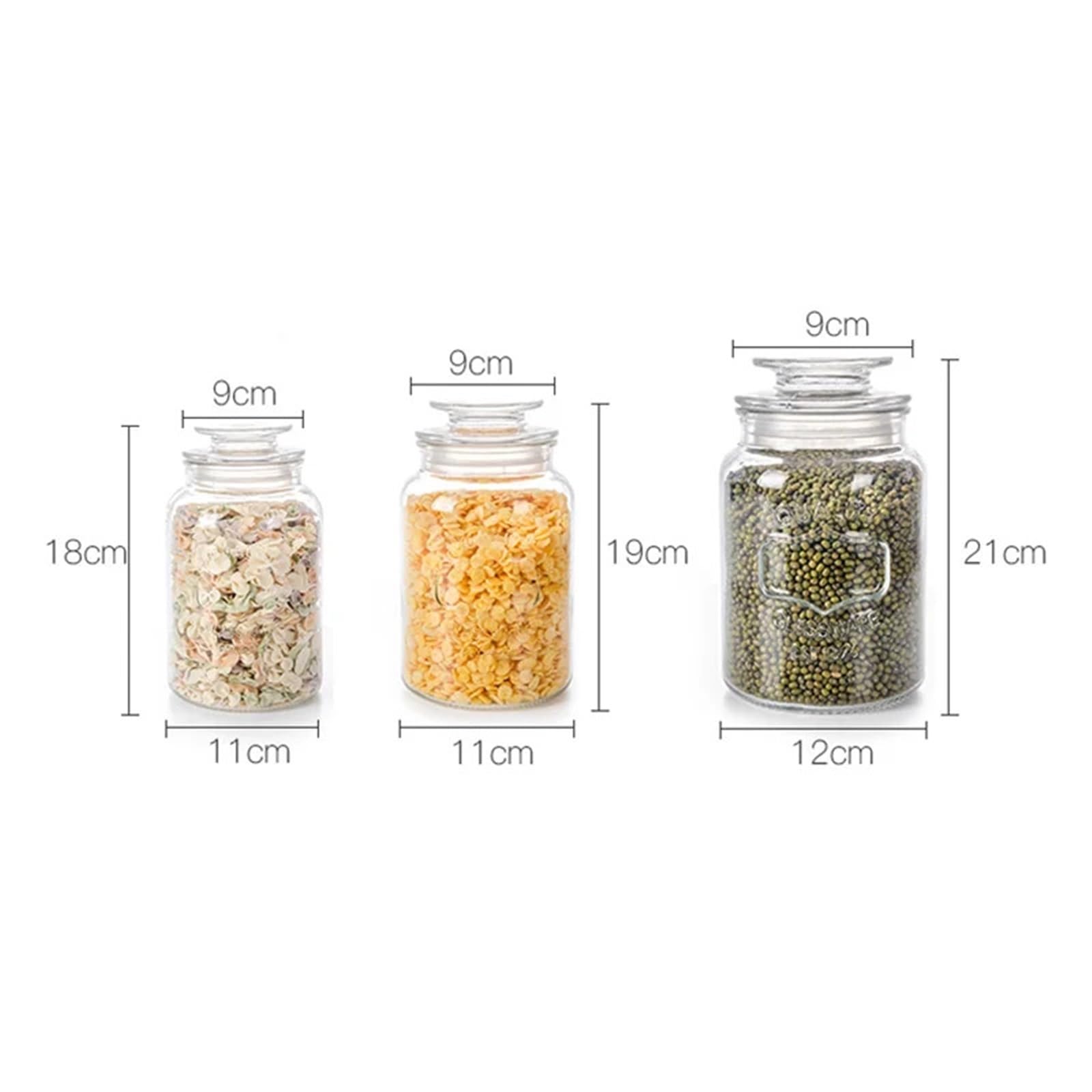 Tarrinas de cristal con tapa, Frasco sellado de vidrio transparente, botella almacenamiento alimentos multigrano, frutos secos, nueces, varios tamaños, 2 uds(L)