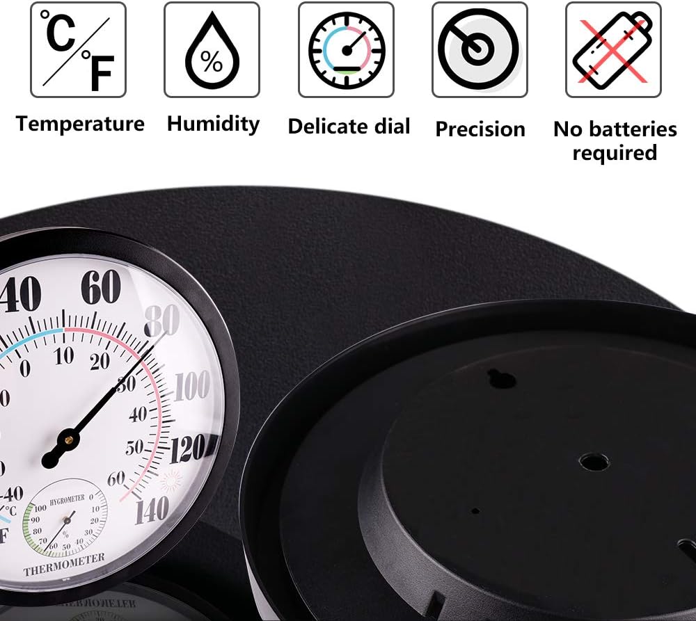 LUCKUP 10" Indoor Outdoor Weather Thermometer/Hygrometer for Patio and Garden Wall Decorative Weather Station No Battery Needed Monitor for Temperature and Humidity : Patio, Lawn & Garden