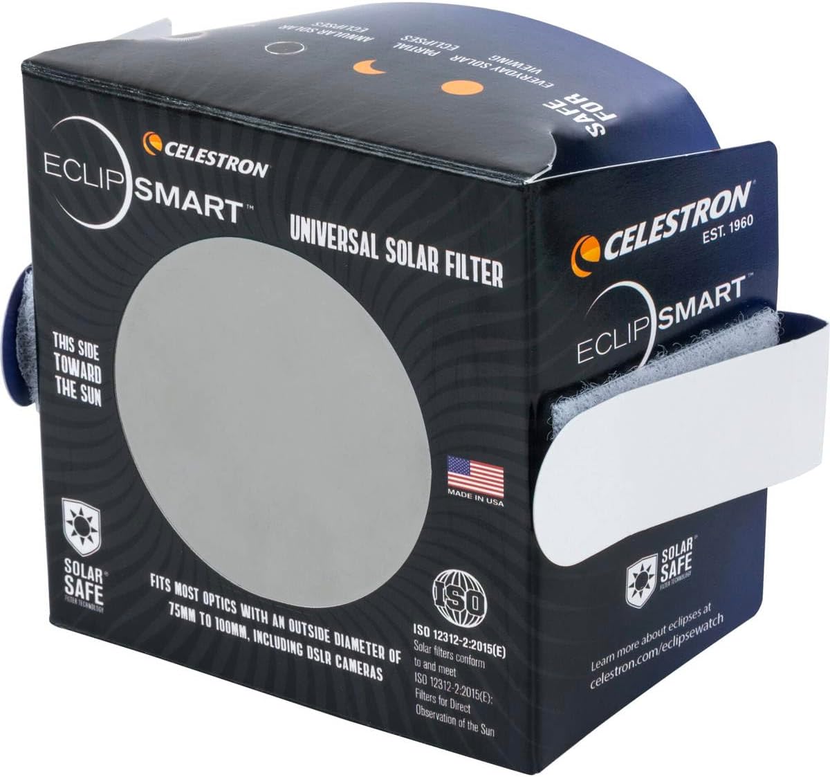 Celestron – EclipSmart Safe Solar Eclipse Telescope and Camera Filter – Meets ISO 12312-2:2015(E) Standards – Works with Your Telescope, Spotting Scope, or DSLR Camera – Observe + Photograph Eclipses