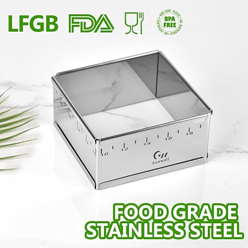 Miniatura 8 de Guowall Molde de anillo extensible de acero inoxidable para tartas con forma cuadrada desmontable, molde de mousse antiadherente para herramientas
