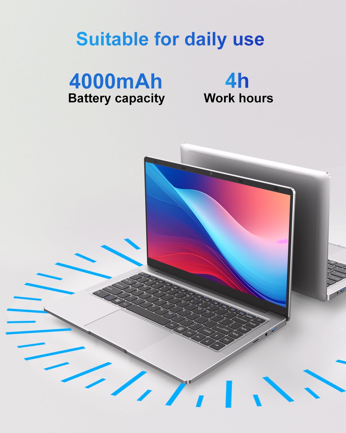 Ordinateur Portable 14 pouces 2 cœurs (jusqu’à 2,6 GHz) PC Portable 6 Go DDR4 128 Go SSD, WiFi 5G, Mini-HDMI, Design Sans Ventilateur Computer, Idéal pour Étudiants, Entreprise – Souris Incluse