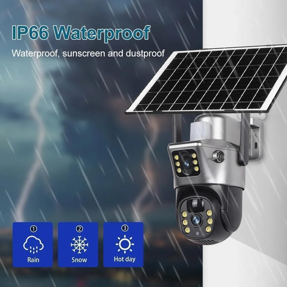 Image of DDLC 6MP Two Lens Solar Powered Outdoor Security Camera | 4G PTZ Camera for Home | Pan Tilt Zoom | Night Vision | Motion Detection | Solar Camera for Home Outdoor with Mobile App