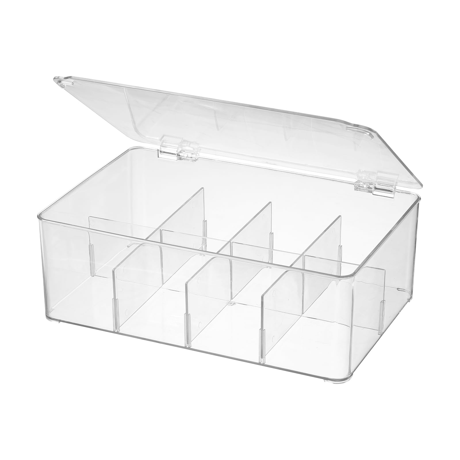 novelinks Clear Plastic Tea Bag Organizer Stackable Storage Organizer with Lid Divided Container Box with Lid for Kitchen Cabinet, Condiments,Countertop, Pantry, Hold Coffee Pods, 1 Pack