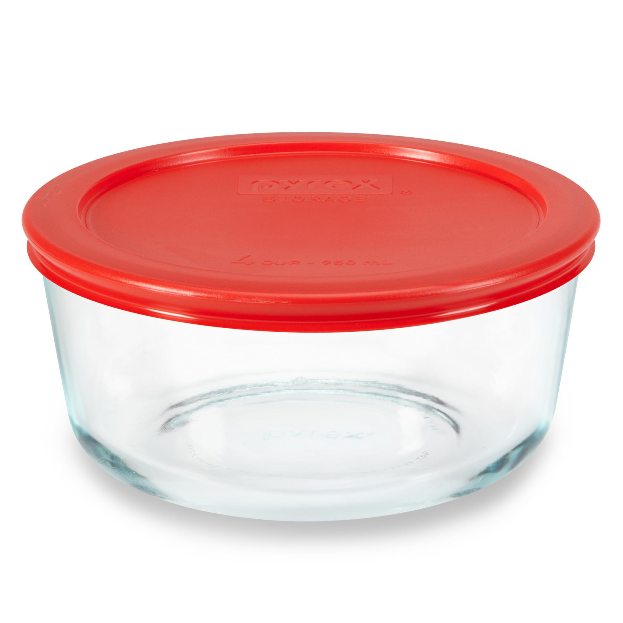 Pyrex Simply Store Glass Food Storage Container, Snug Fit Non-Toxic Plastic BPA-Free Lids, Freezer Dishwasher Microwave Safe, 4 Cup