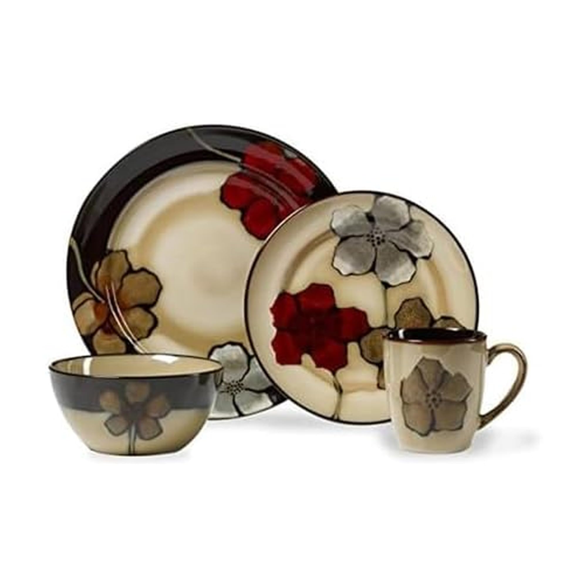 Pfaltzgraff 5217165 Painted Poppies dinnerware Set, Stoneware, Assorted