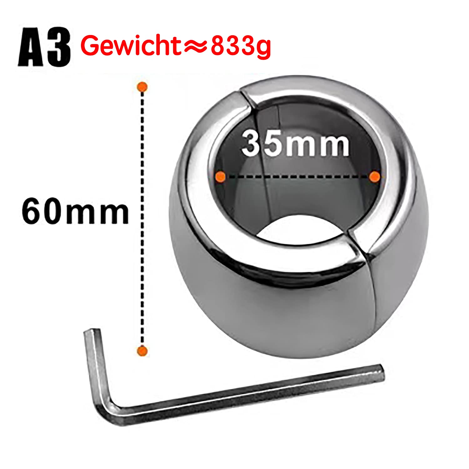 SeLgurFos pesante testicolo anello in acciaio inox palla barella testicolo barella testicolo peso scroto ciondolo pene anello pene anello magnete/chiave (60mm,Schlüssel)