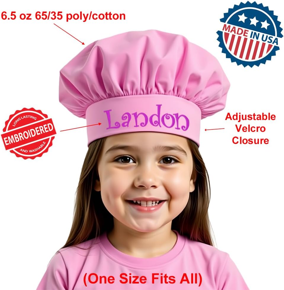 Made in the USA Personalized Embroidered Premium Child Apron and Chef Hat for Kids Girls Boys Fun in the Kitchen Gift (CAN Royal, Regular with hat)