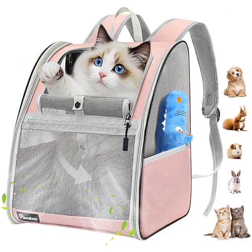 Pawaboo Cat Carrier Backpack, Pet Carrier Backpack for Kitties Small Dogs Puppies, Breathable Cat Bag Carrier, Small Dog Travel Backpack Carrier for Kitten Puppy Bunny - Pink (up to 22lbs)