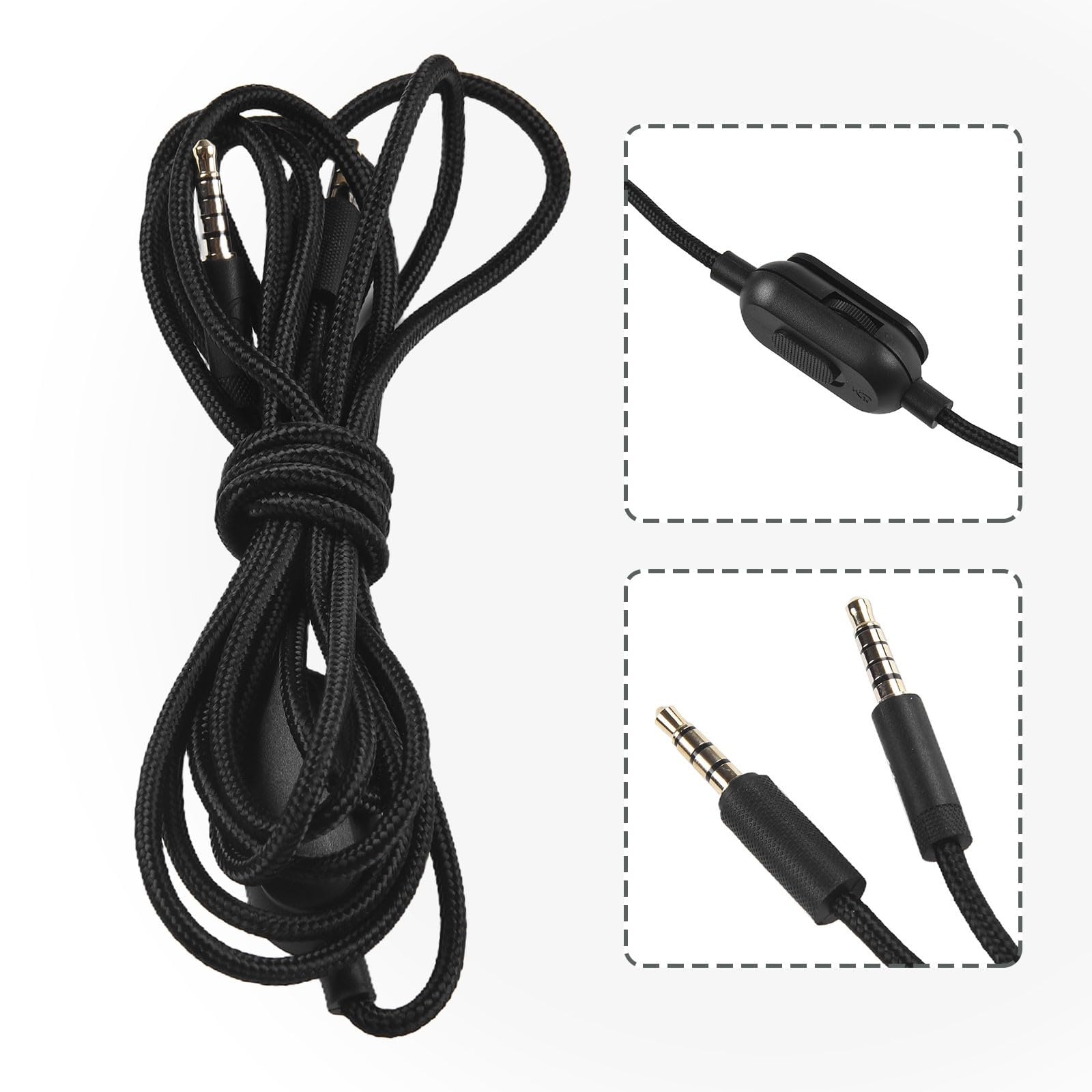 Câble auxiliaire de rechange pour casque Logitech G Pro X G233 G433 avec contrôle du volume et interrupteur muet, 2 m en nylon tressé