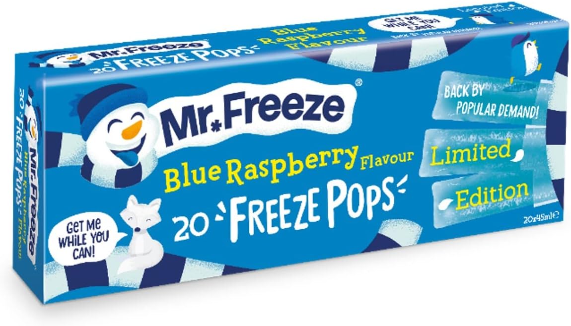 Mr Freeze Ice Pops - Naturally Flavoured Ice Lollies - Blue Raspberry Flavour Vegan Friendly Freeze Pops, 20 x 45 ml