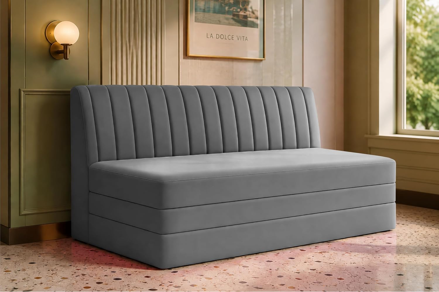 Los Angeles Modern Velvet 3 Seater Sofa Cum Bed, Multipurpose Convertible Sleeper Couch Sofa for Living Room, Bedroom & Office- Grey Color