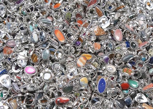 Image of Carats Chunky Silver Rings Pack for Women - 10 Pcs - Stackable Fashion Ring Set, Silver Plated Statement Knuckle Handmade Gemstone Gothic Vintage Rings for Women