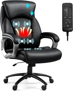 Massage & Heated Executive Office Chair with Adjustable Headrest, 6 Points Vibration, Extra Wide Ergonomic Office Desk Chair for Big and Tall 500LBS, Thick Seat, Black