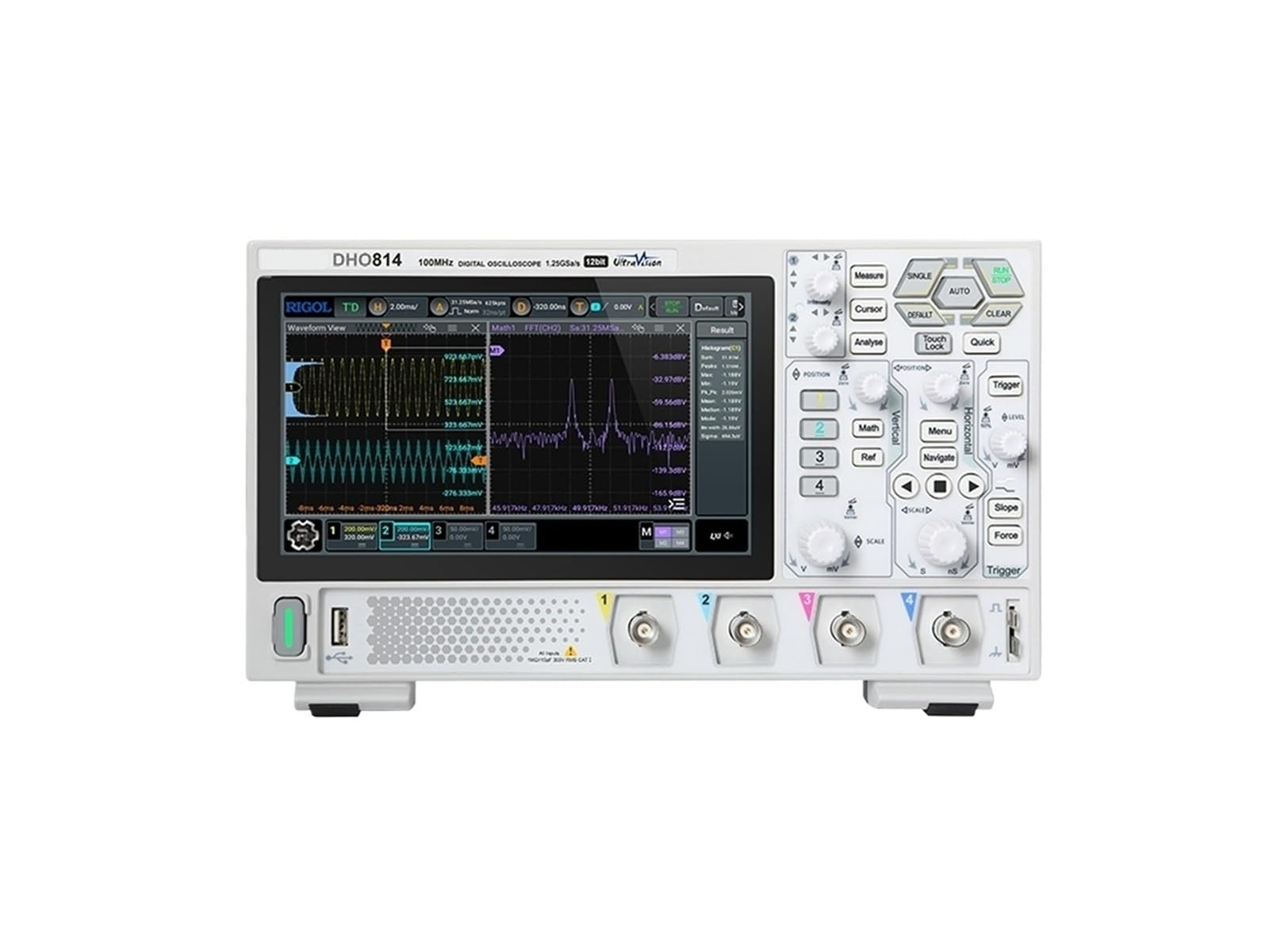 Osciloscopio digital DHO802/DHO804/DHO812/DHO814 de 2/4 canales, 70/100 MHz, 12 bits, 1,25 Gsa/s, 25 MPts de profundidad(DHO814,AU)