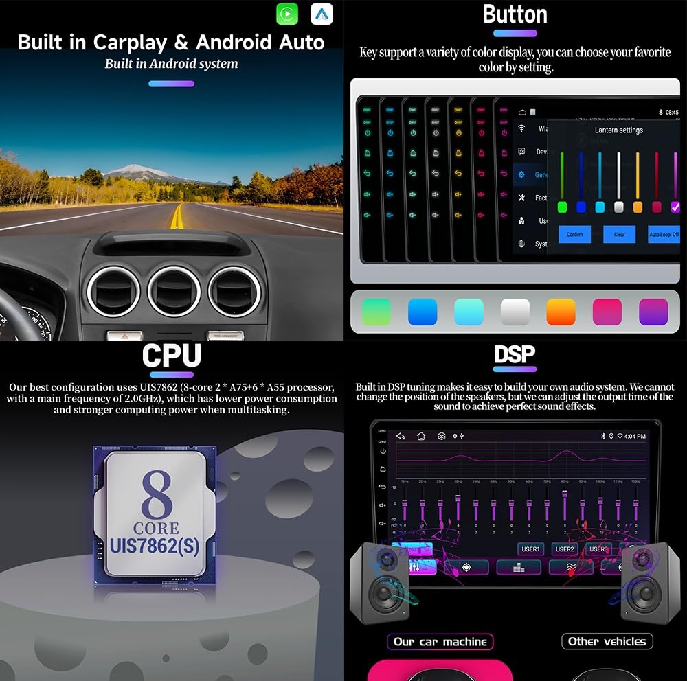 Generico Autoradio Android 15 2 DIN con Schermo Touchscreen da 9 Pollici per Fiat 500 2007-2014 con Telecamera Posteriore/CarPlay/Bluetooth/FM/GPS/USB/Wi-Fi 4G/Comandi al Volante/Audio per Auto (EP20