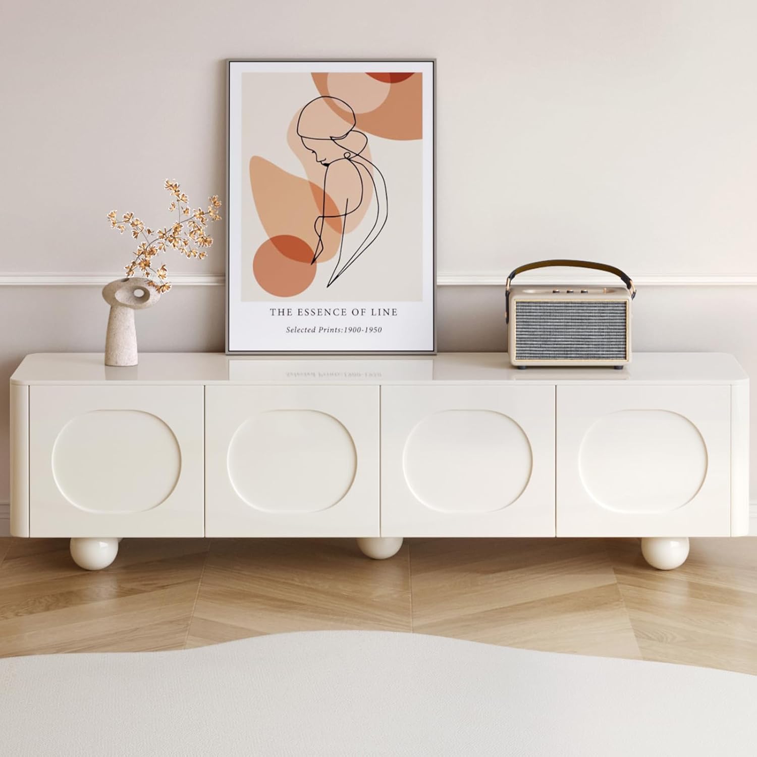 Guyii Modern TV Cabinet, Television Stand with Large Storage Space, Entertainment Stand for TVs Up to 75”, Cream White TV Console Cabinet for Living Room, Bed Room