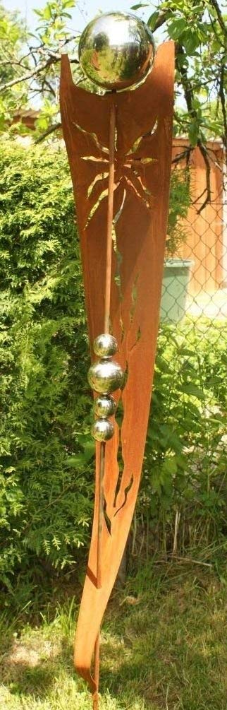 Gartendeko Rost Stecker, 200 cm, mit 5 Edelstahlkugeln, Geschenkidee